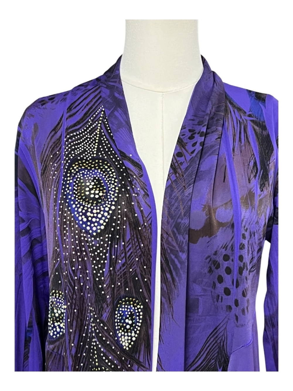 EUC Jostar Purple & Black Beaded Peacock Drape Cardigan Travel Friendly | Size M - Picture 2 of 7